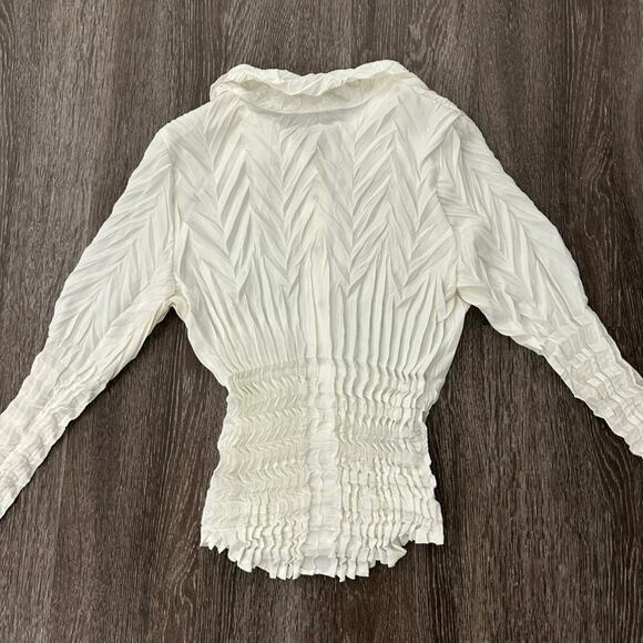 Babette Vintage Ivory Micropleat Button Front Top XS Long Sleeve Sculpted Blouse - Picture 3 of 16